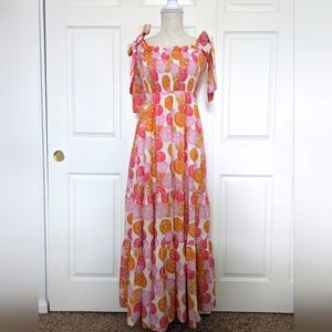 Victoria Dunn x Kathleen Maeve Citrus Linen Blend Smocked Maxi Dress